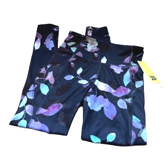 All In Motion Floral Active Leggings Sz XS Black Purple Workout Pants - Picture 9 of 9